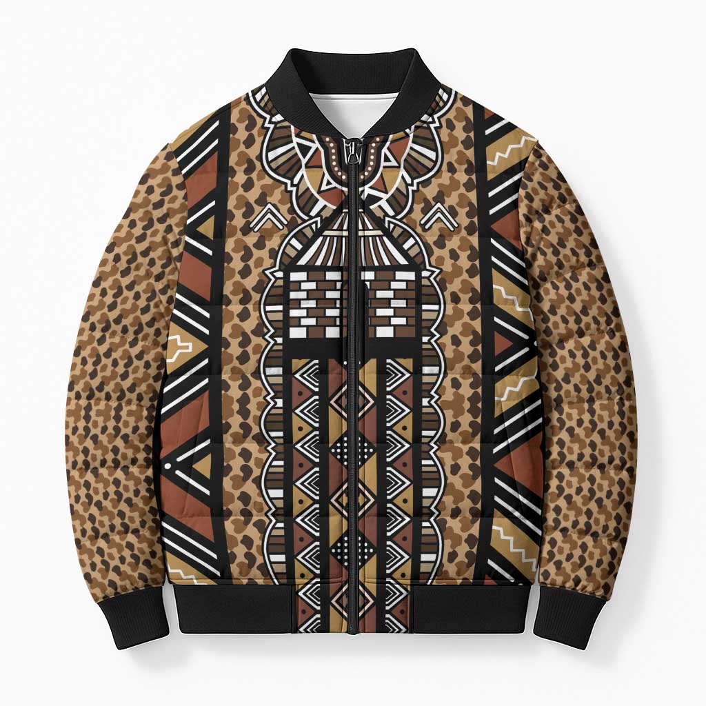 Mali Mud Cloth Leopards Legacy Bomber Puffer Jacket Tribal Village