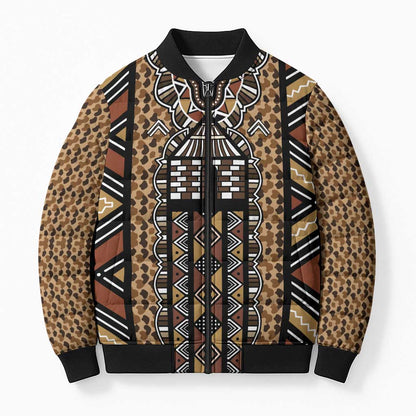 Mali Mud Cloth Leopards Legacy Bomber Puffer Jacket Tribal Village