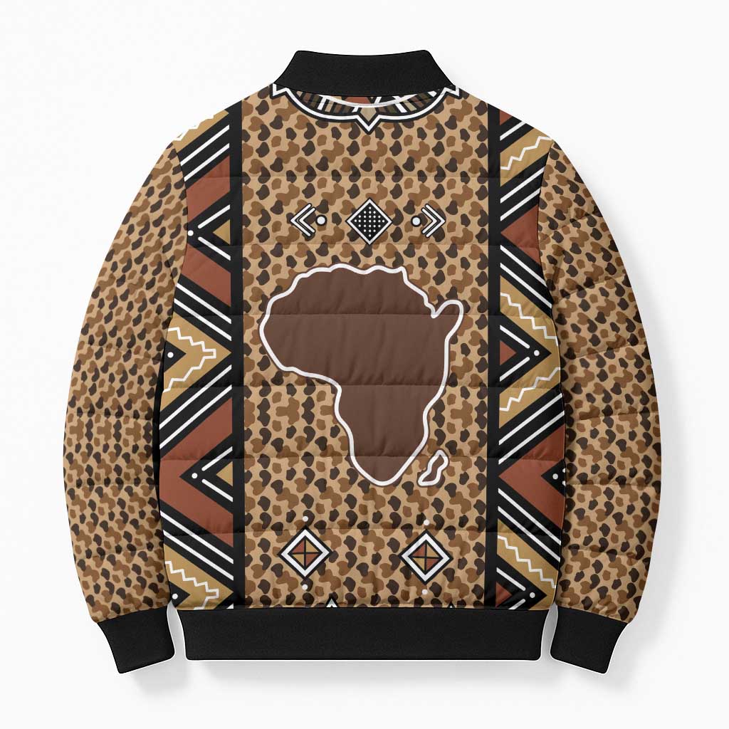 Mali Mud Cloth Leopards Legacy Bomber Puffer Jacket Tribal Village