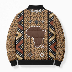 Mali Mud Cloth Leopards Legacy Bomber Puffer Jacket Tribal Village