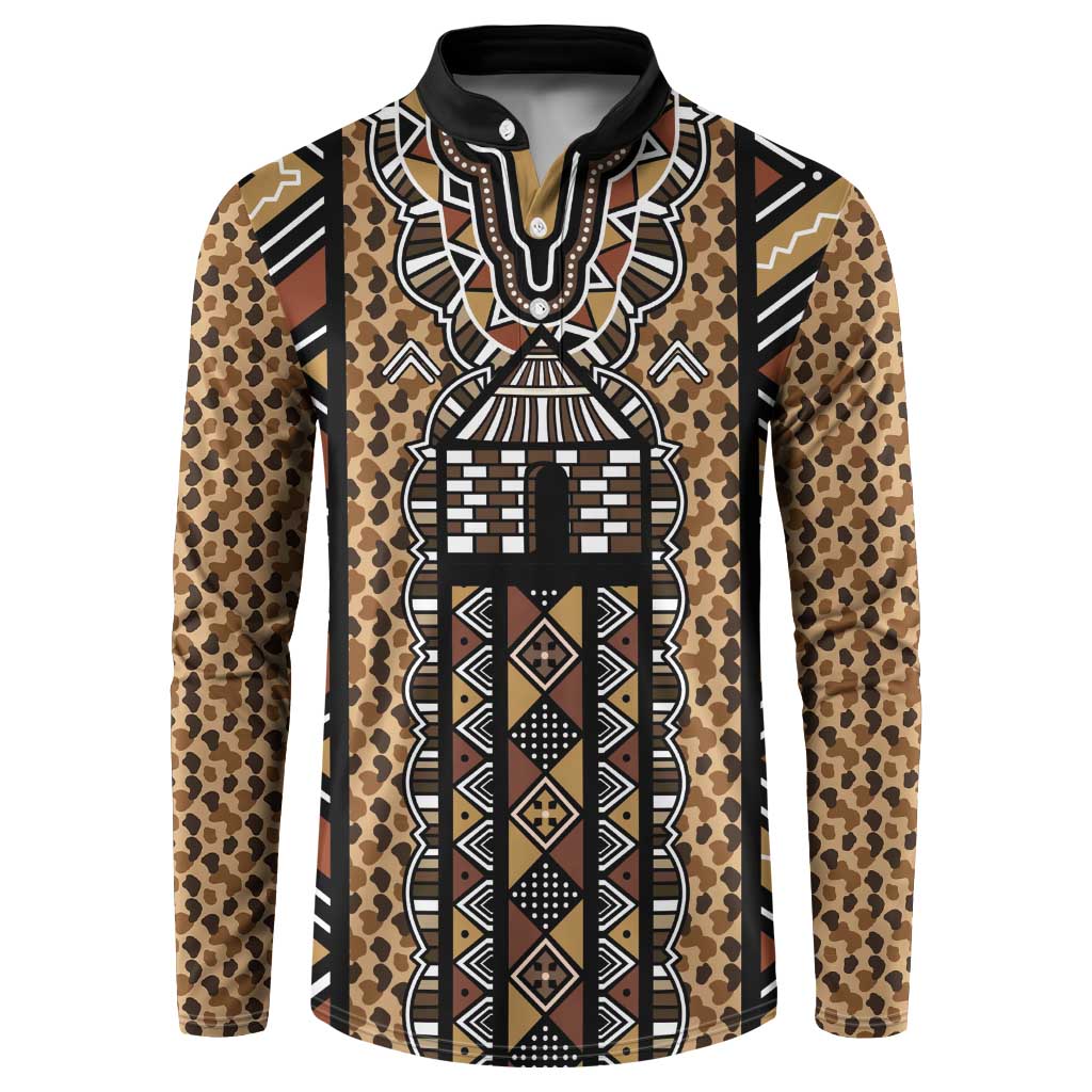 Mali Mud Cloth Leopards Legacy Button Sweatshirt Tribal Village