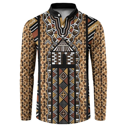 Mali Mud Cloth Leopards Legacy Button Sweatshirt Tribal Village