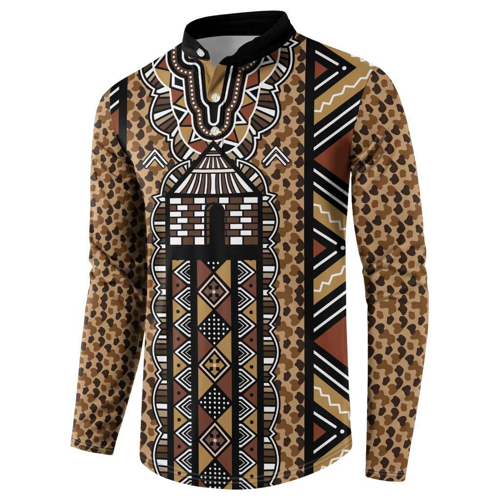 Mali Mud Cloth Leopards Legacy Button Sweatshirt Tribal Village