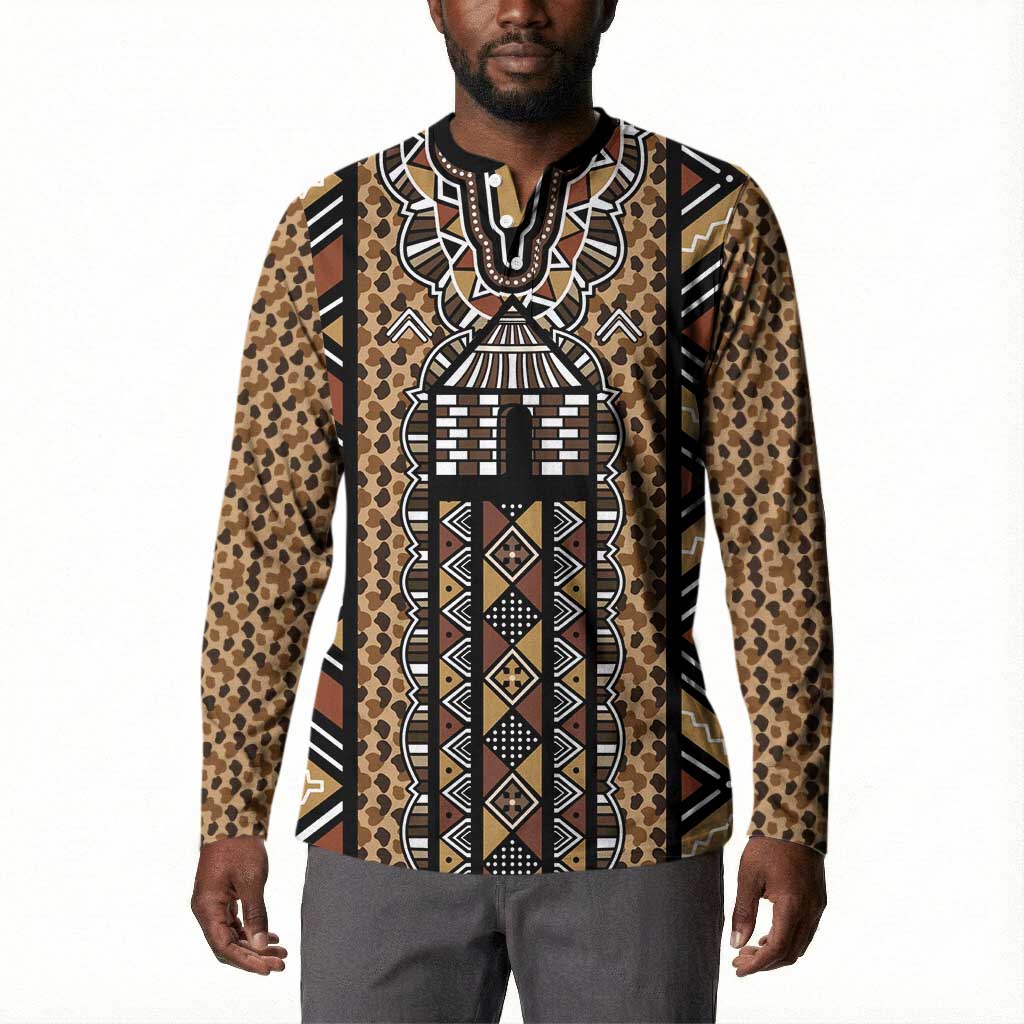 Mali Mud Cloth Leopards Legacy Button Sweatshirt Tribal Village