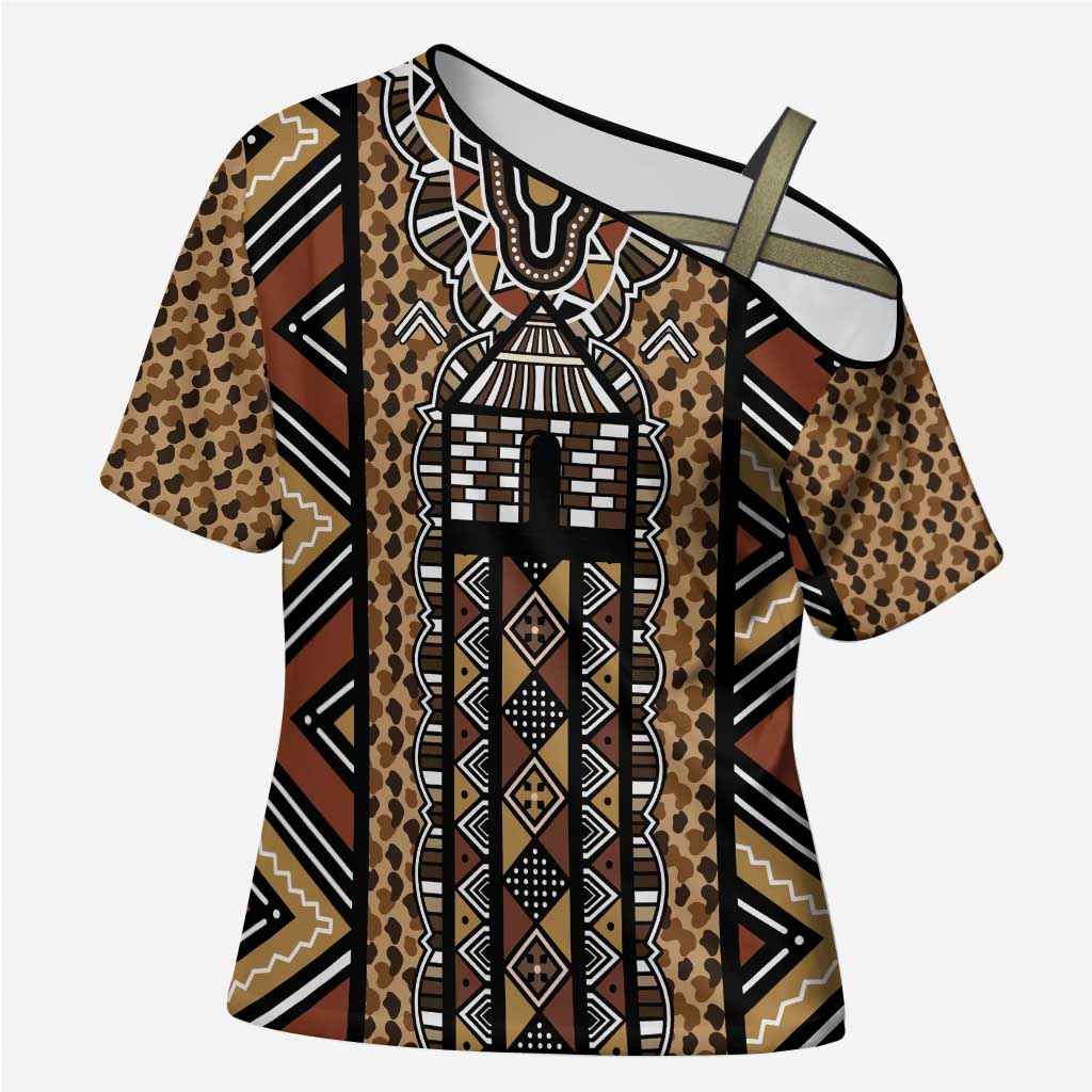 Mali Mud Cloth Leopards Legacy Cross Shoulder Shirt Tribal Village