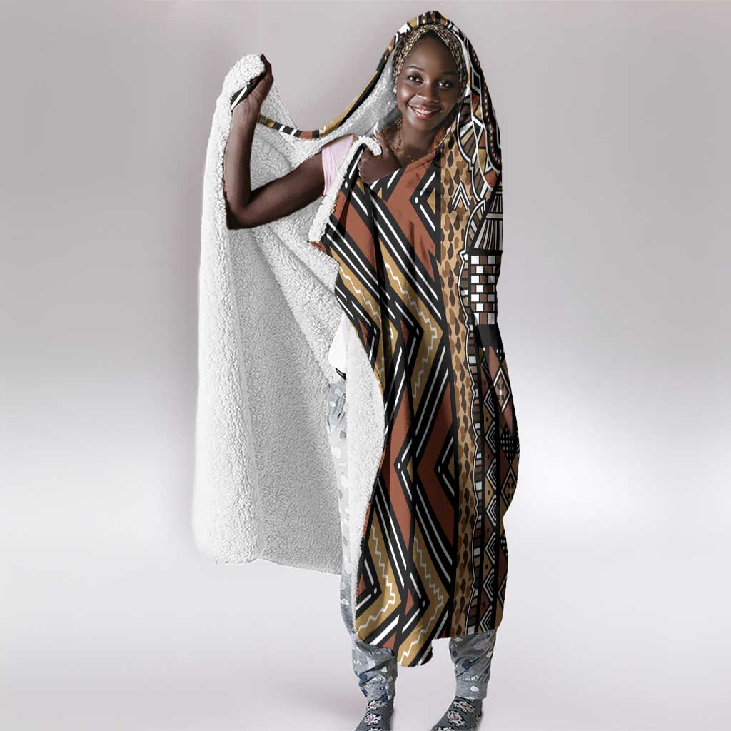 Mali Mud Cloth Leopards Legacy Hooded Blanket African Tribal Pattern - African Pride