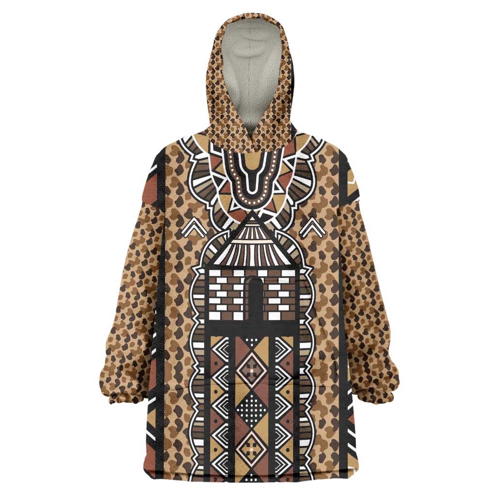 Mali Mud Cloth Leopards Legacy Kid Wearable Blanket Hoodie African Tribal Pattern - African Pride