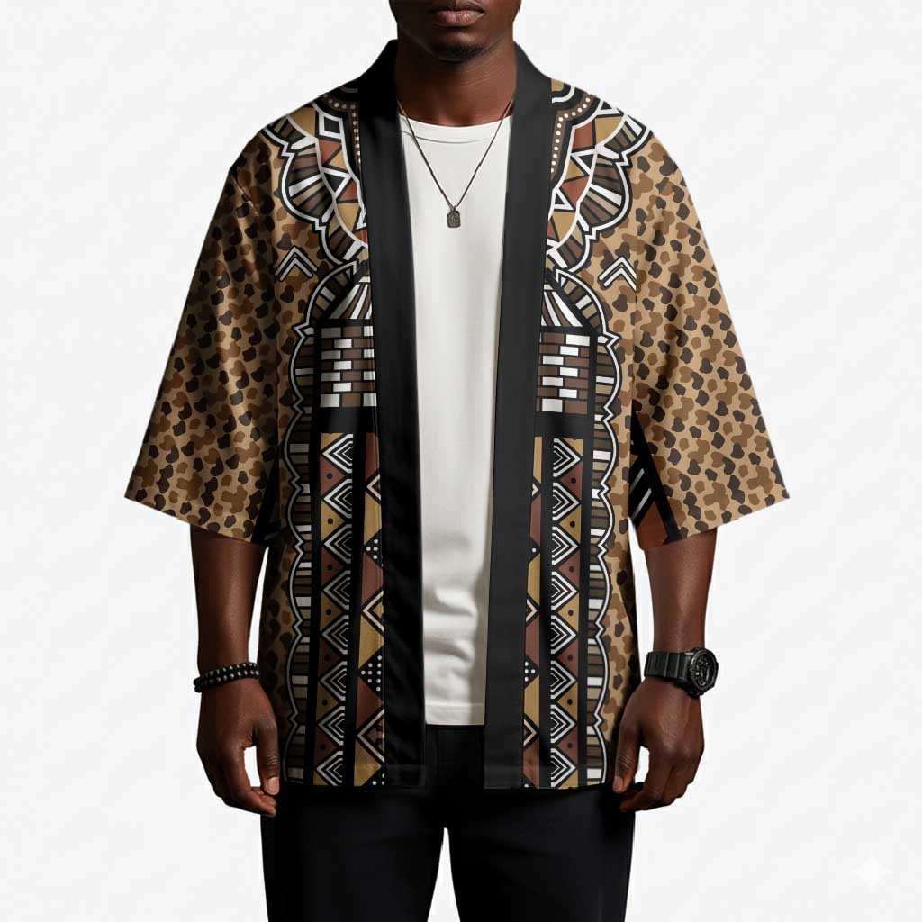Mali Mud Cloth Leopards Legacy Kimono Tribal Village