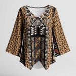 Mali Mud Cloth Leopards Legacy Kimono Sleeve Blouse Tribal Village