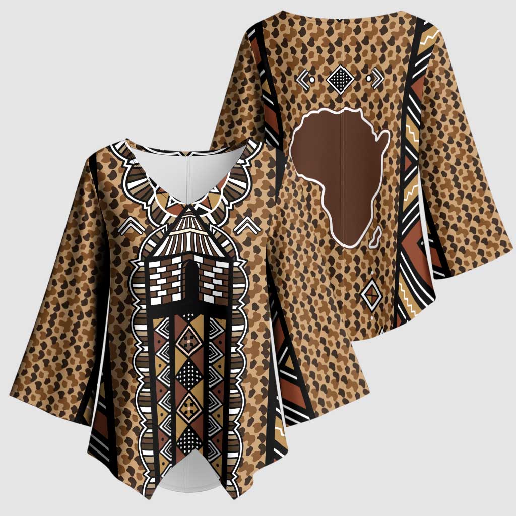 Mali Mud Cloth Leopards Legacy Kimono Sleeve Blouse Tribal Village