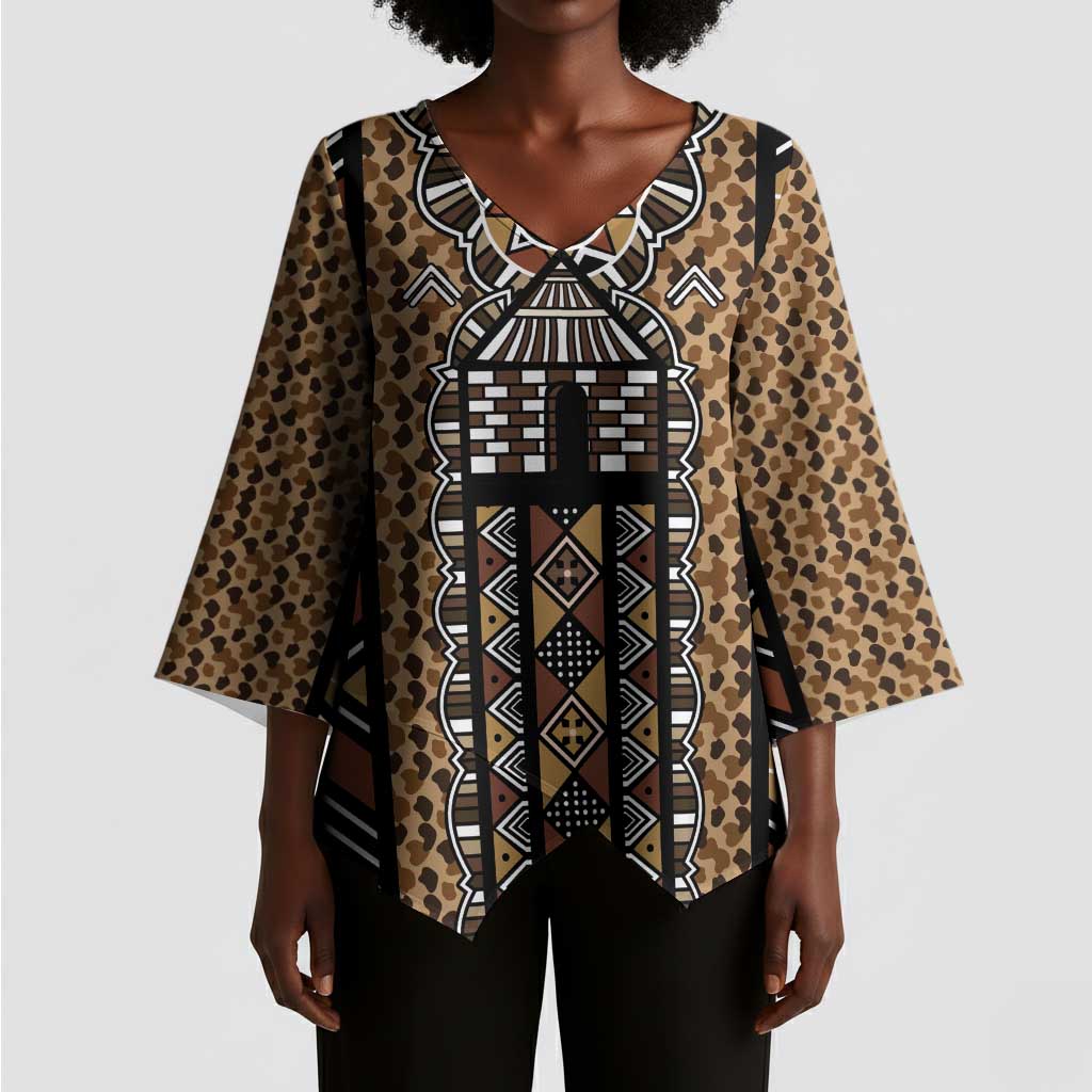 Mali Mud Cloth Leopards Legacy Kimono Sleeve Blouse Tribal Village