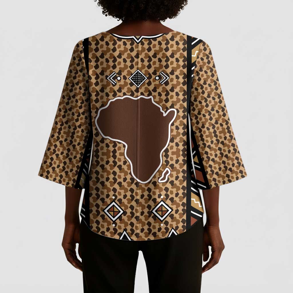 Mali Mud Cloth Leopards Legacy Kimono Sleeve Blouse Tribal Village