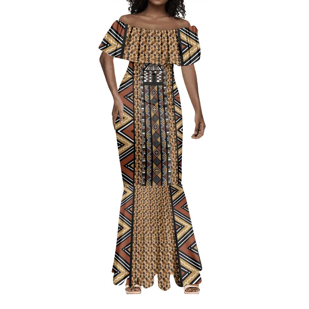 Mali Mud Cloth Leopards Legacy Mermaid Dress African Tribal Pattern - African Pride