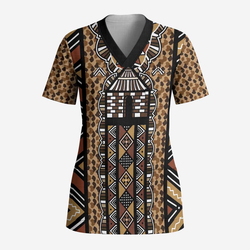 Mali Mud Cloth Leopards Legacy Scrub Top African Tribal Pattern - African Pride