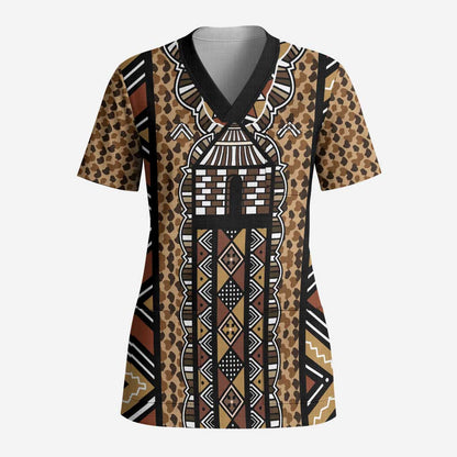 Mali Mud Cloth Leopards Legacy Scrub Top African Tribal Pattern - African Pride