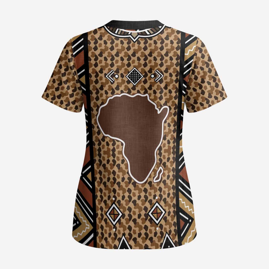 Mali Mud Cloth Leopards Legacy Scrub Top African Tribal Pattern - African Pride