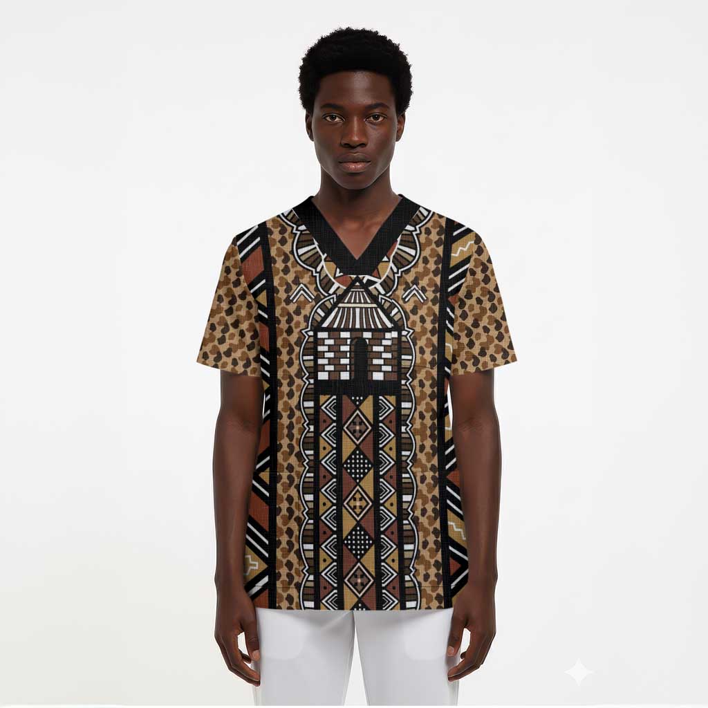 Mali Mud Cloth Leopards Legacy Scrub Top African Tribal Pattern - African Pride