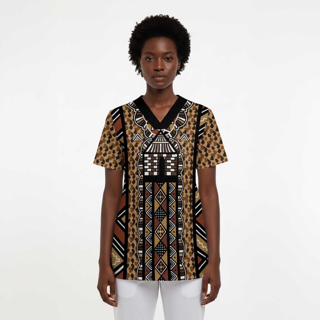Mali Mud Cloth Leopards Legacy Scrub Top African Tribal Pattern - African Pride