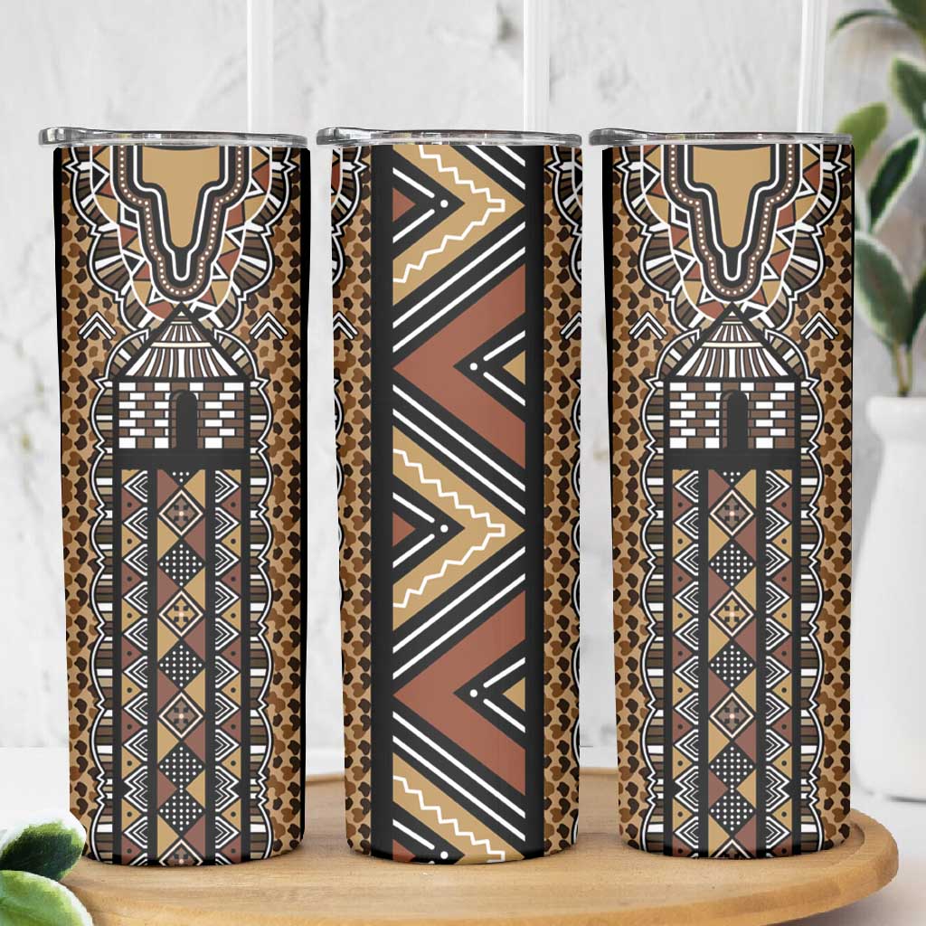 Mali Mud Cloth Leopards Legacy Skinny Tumbler African Tribal Pattern - African Pride