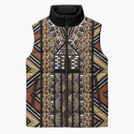 Mali Mud Cloth Leopards Legacy Sleeveless Puffer Jacket Tribal Village
