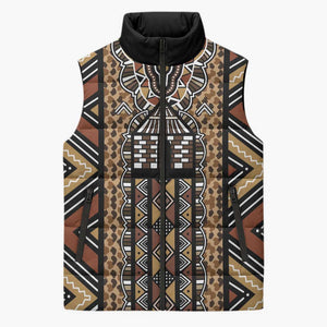 Mali Mud Cloth Leopards Legacy Sleeveless Puffer Jacket Tribal Village
