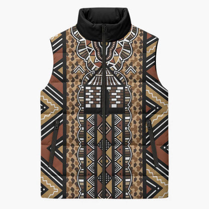 Mali Mud Cloth Leopards Legacy Sleeveless Puffer Jacket Tribal Village