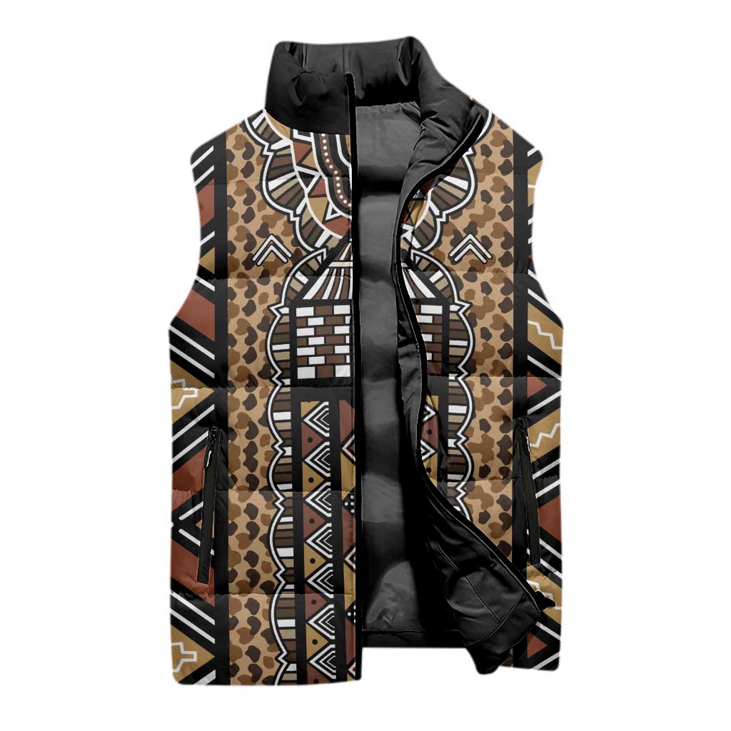 Mali Mud Cloth Leopards Legacy Sleeveless Puffer Jacket Tribal Village