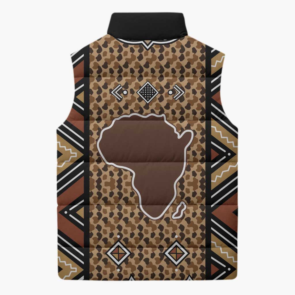 Mali Mud Cloth Leopards Legacy Sleeveless Puffer Jacket Tribal Village