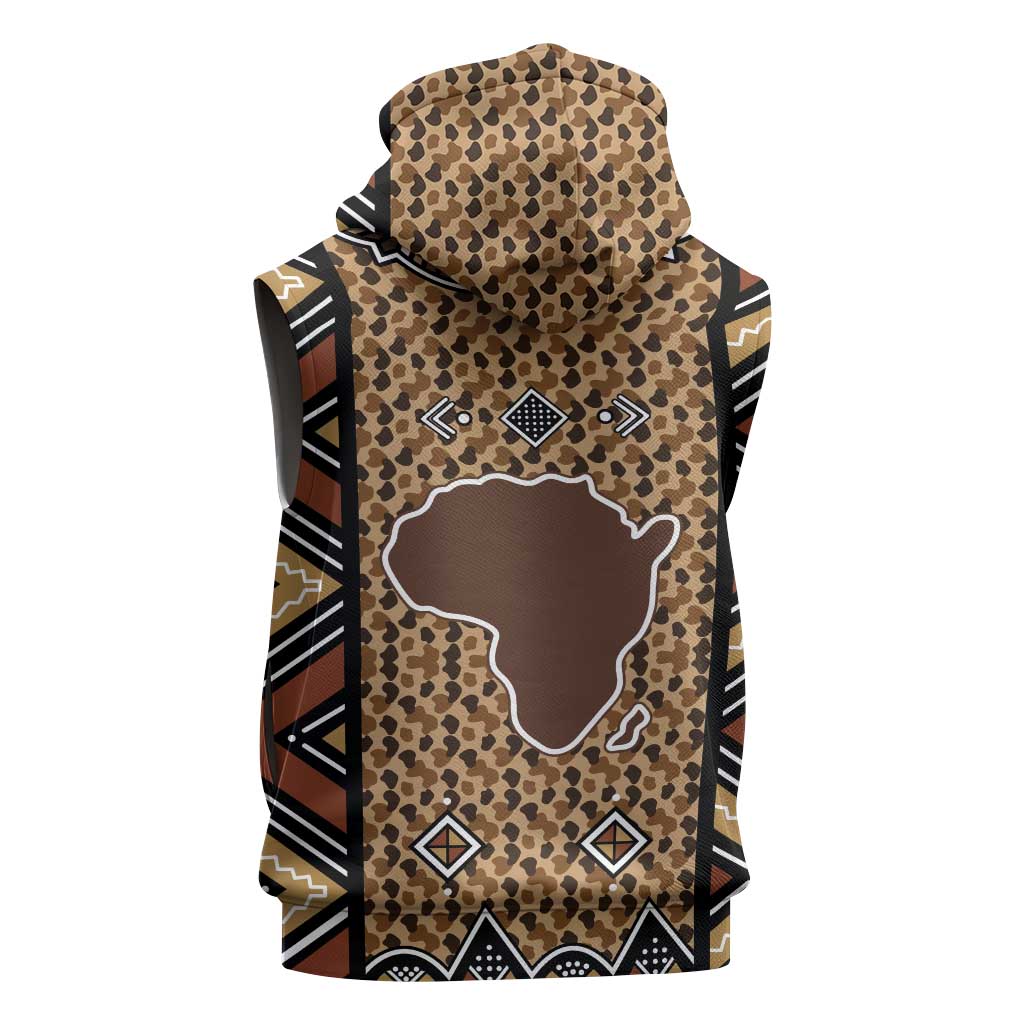 Mali Mud Cloth Leopards Legacy Sleeveless Zip Hoodie African Tribal Pattern - African Pride