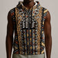Mali Mud Cloth Leopards Legacy Sleeveless Zip Hoodie African Tribal Pattern - African Pride
