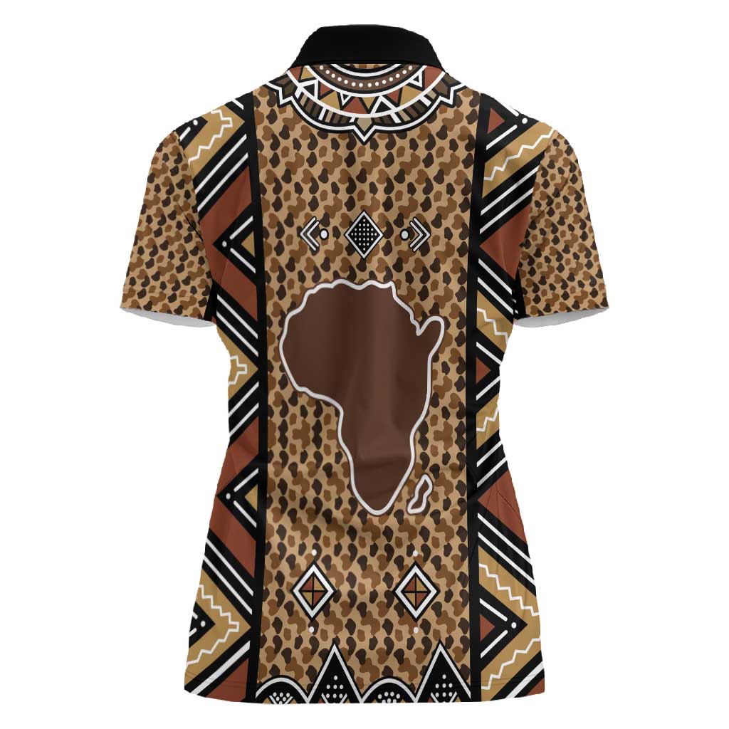 Mali Mud Cloth Leopards Legacy Women Polo Shirt African Tribal Pattern - African Pride