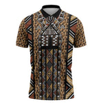 Mali Mud Cloth Leopards Legacy Zipper Polo Shirt Tribal Village