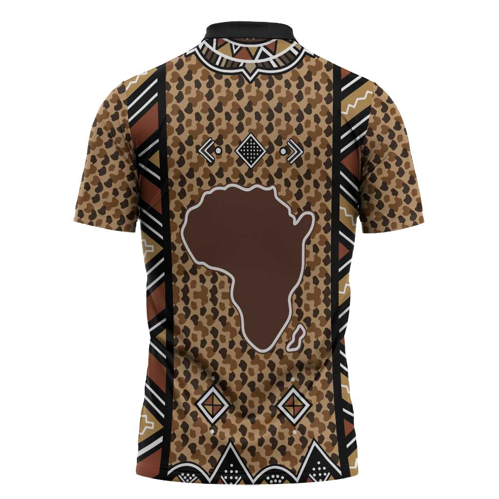 Mali Mud Cloth Leopards Legacy Zipper Polo Shirt Tribal Village