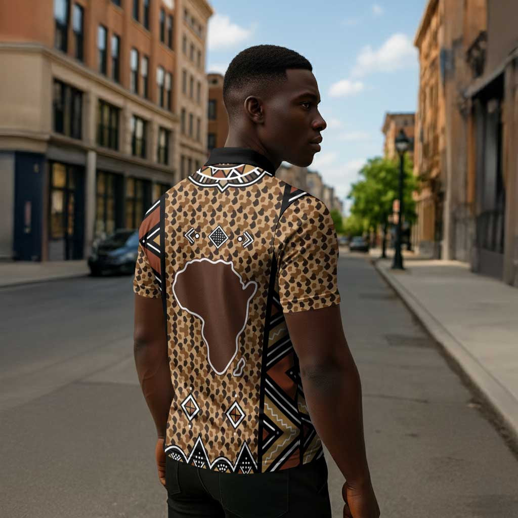 Mali Mud Cloth Leopards Legacy Zipper Polo Shirt Tribal Village