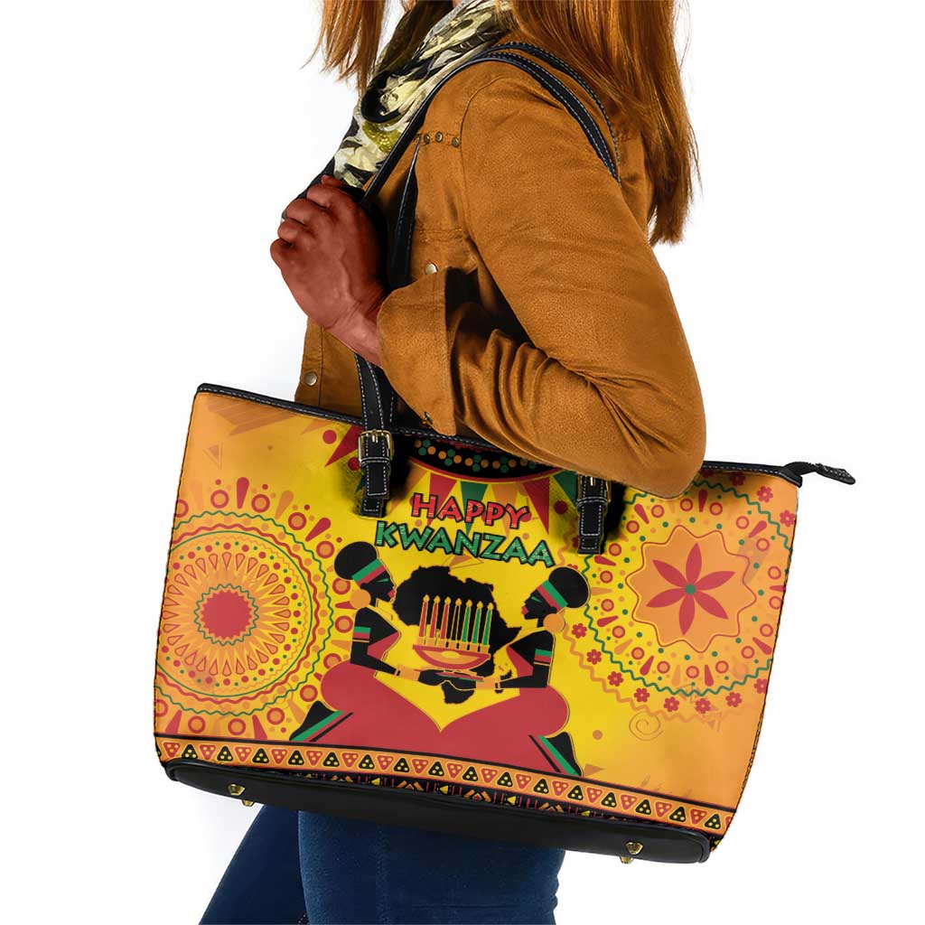 Afro-Americans Kwanzaa Leather Tote Bag African Pattern