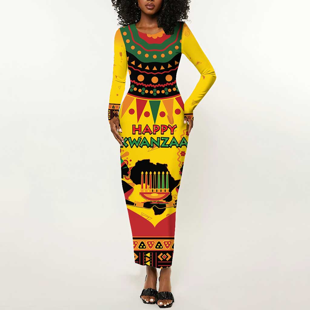 Afro-Americans Kwanzaa Long Sleeve Bodycon Dress African Pattern