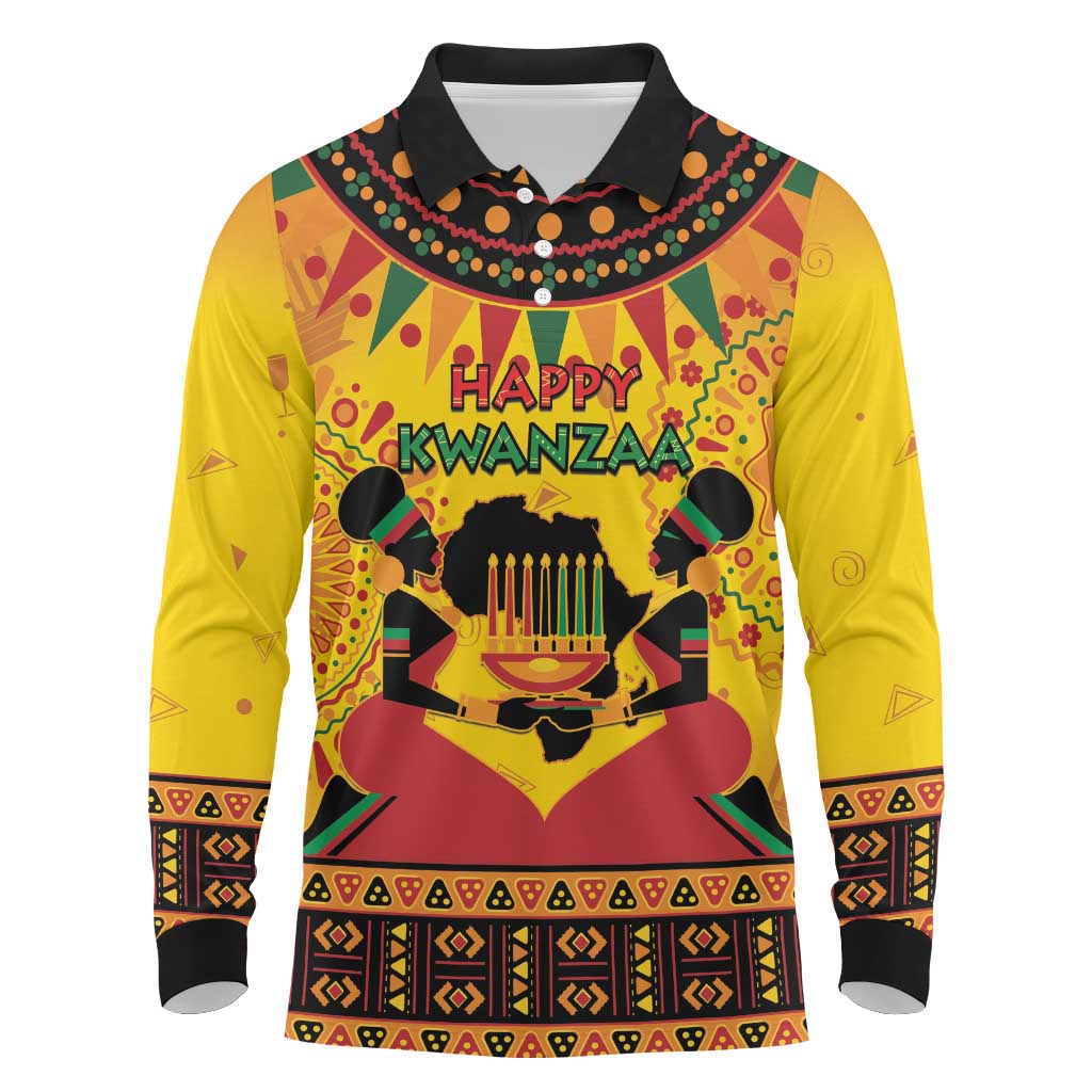 Afro-Americans Kwanzaa Long Sleeve Polo Shirt African Pattern