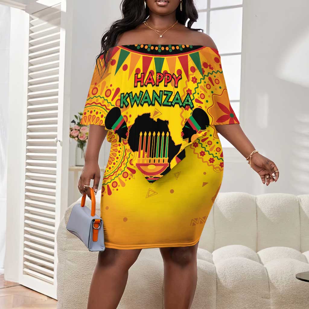 Afro-Americans Kwanzaa Off Shoulder Short Dress African Pattern