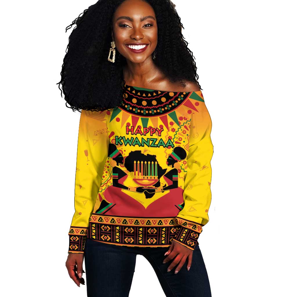 Afro-Americans Kwanzaa Off Shoulder Sweater African Pattern