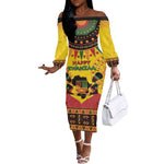 Afro-Americans Kwanzaa Off The Shoulder Long Sleeve Dress African Pattern