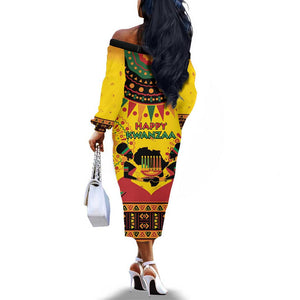 Afro-Americans Kwanzaa Off The Shoulder Long Sleeve Dress African Pattern