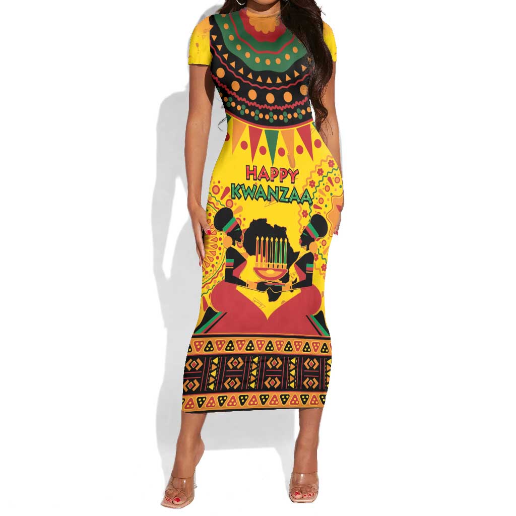 Afro-Americans Kwanzaa Short Sleeve Bodycon Dress African Pattern