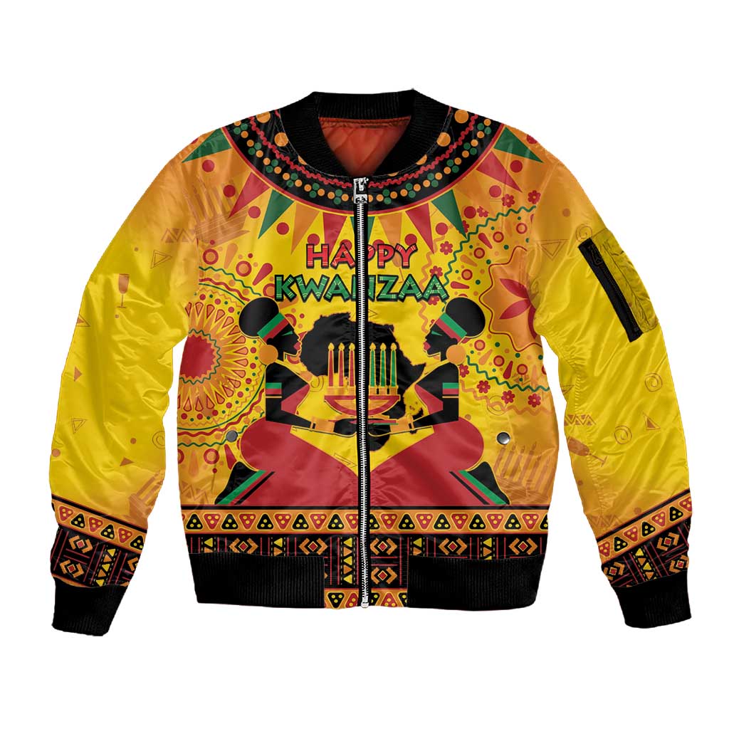 Afro-Americans Kwanzaa Sleeve Zip Bomber Jacket African Pattern