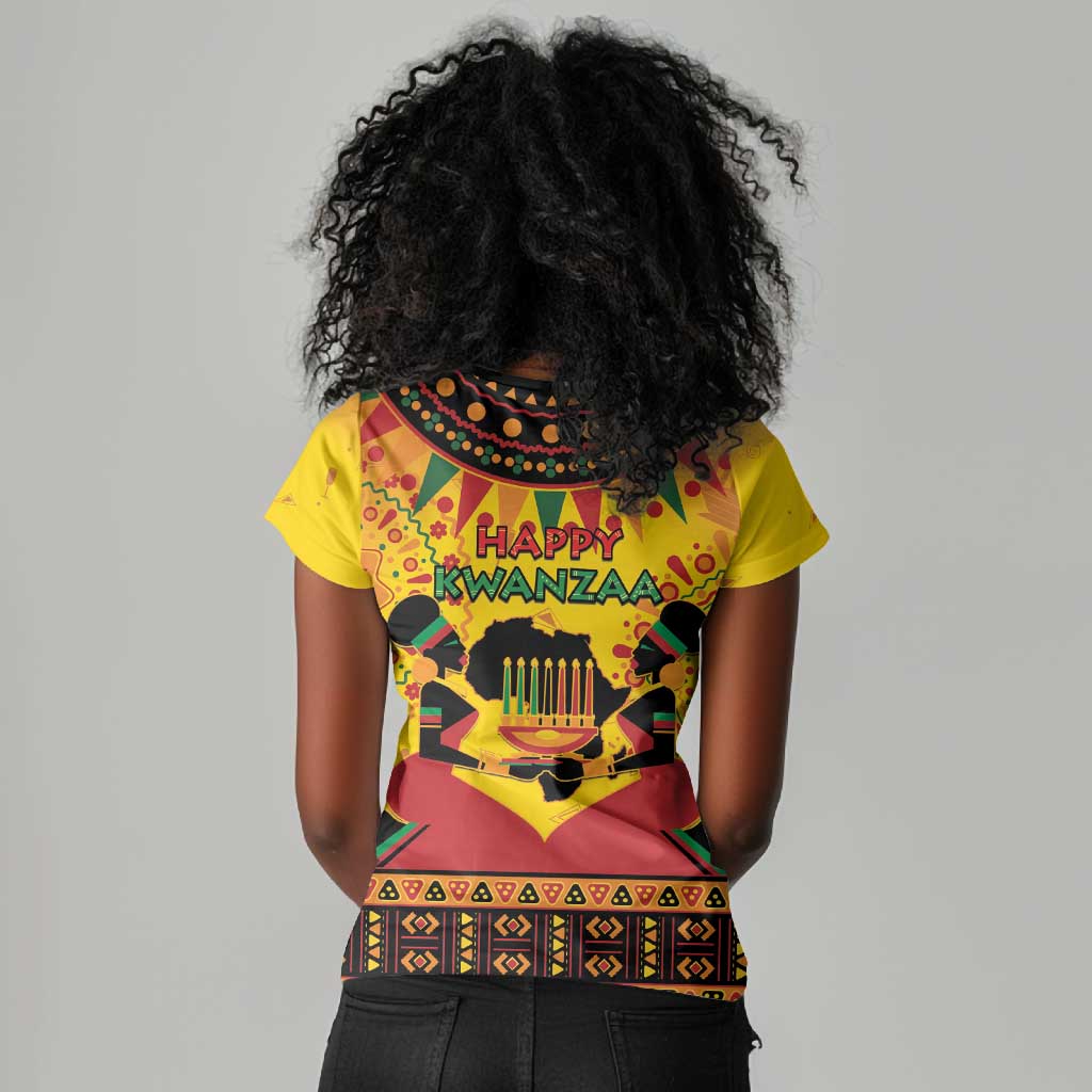 Afro-Americans Kwanzaa Women V-Neck T-Shirt African Pattern