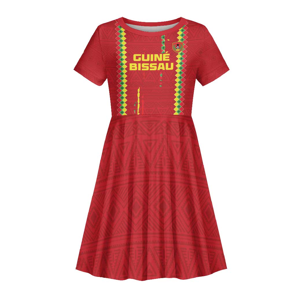 Custom Guinea Bissau Football Kid Short Sleeve Dress Go Djurtus - African Pattern