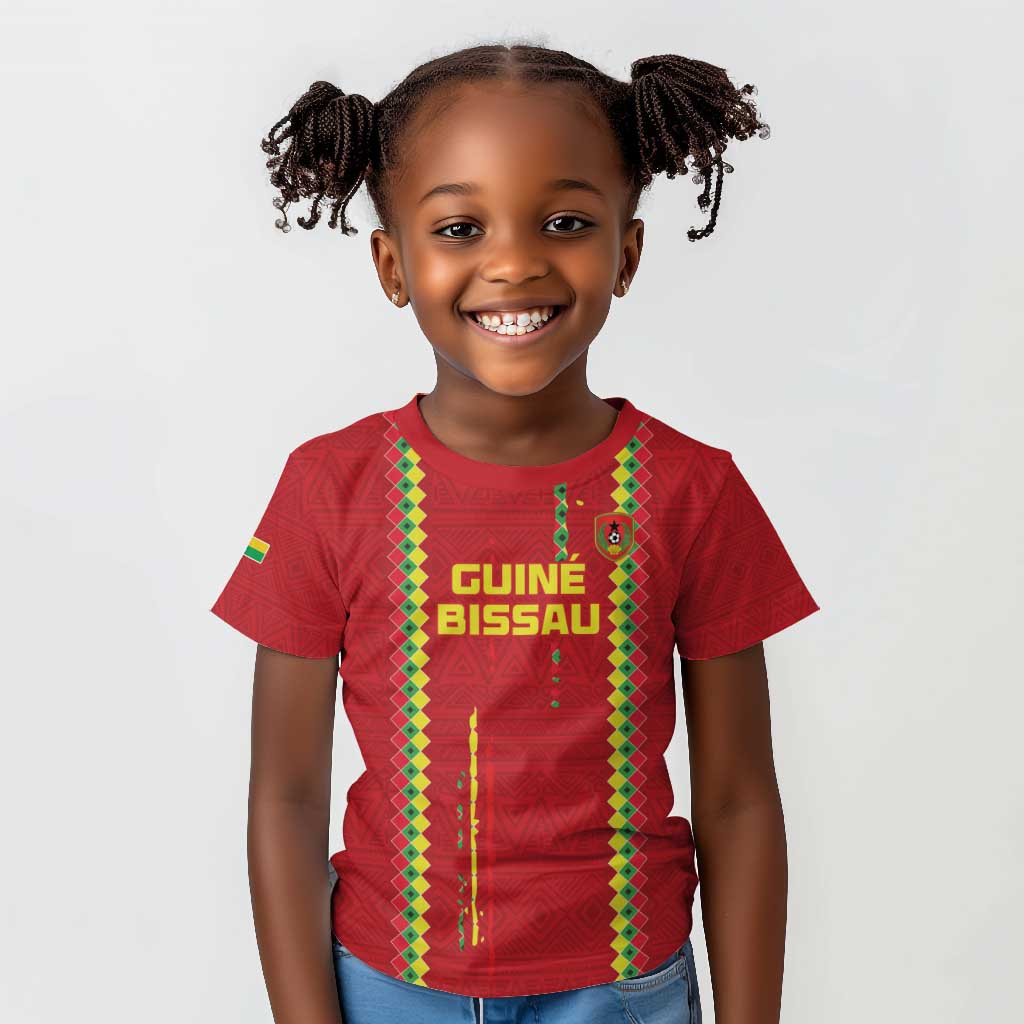 Custom Guinea Bissau Football Kid T shirt Go Djurtus - African Pattern