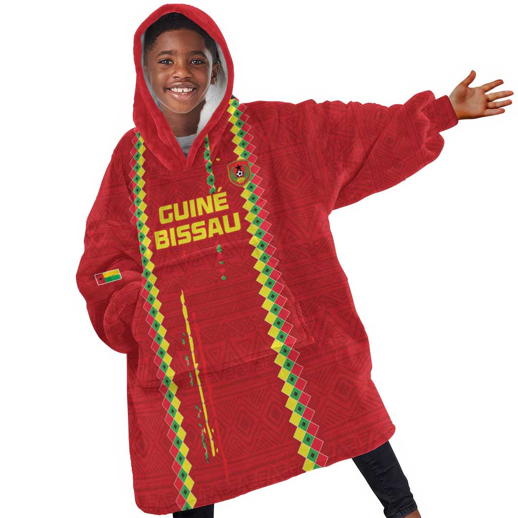 Custom Guinea Bissau Football Kid Wearable Blanket Hoodie Go Djurtus - African Pattern