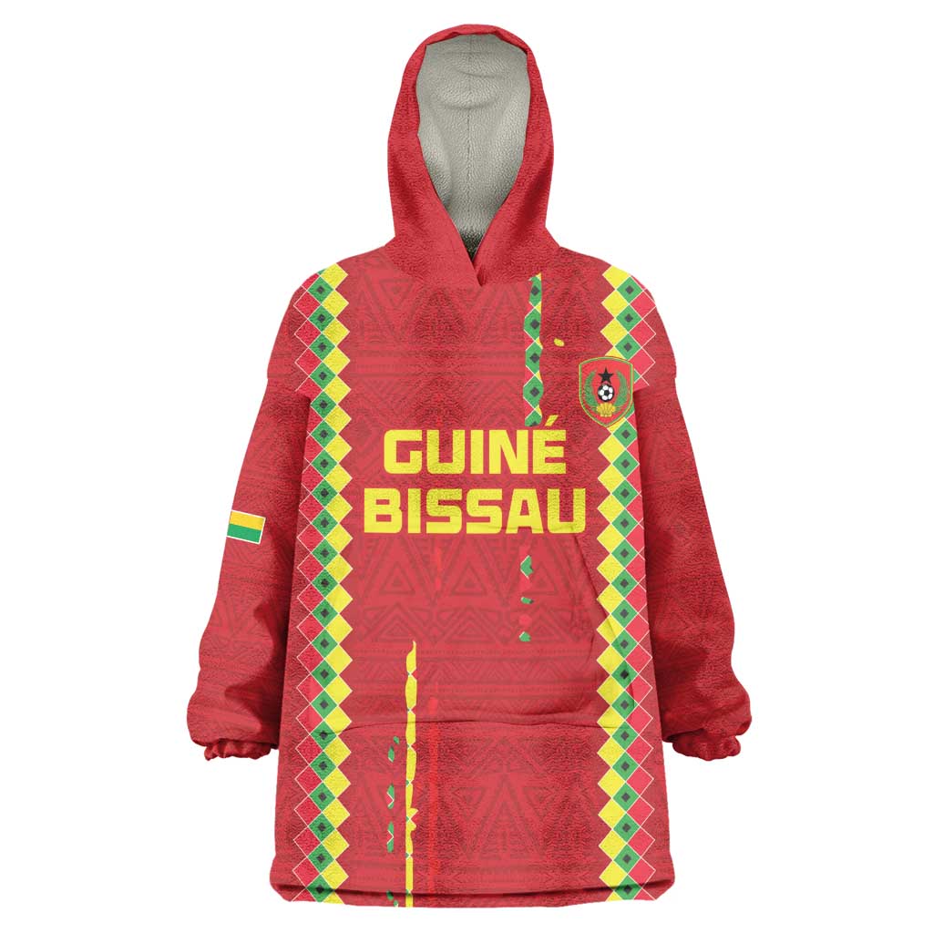 Custom Guinea Bissau Football Kid Wearable Blanket Hoodie Go Djurtus - African Pattern