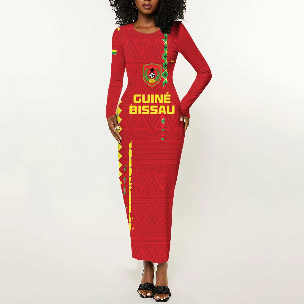 Custom Guinea Bissau Football Long Sleeve Bodycon Dress Go Djurtus - African Pattern