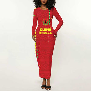 Custom Guinea Bissau Football Long Sleeve Bodycon Dress Go Djurtus - African Pattern